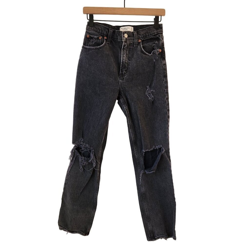 Abercrombie & Fitch 90s Straight Ultra High Rise Grey Black Jeans Denim Size 25